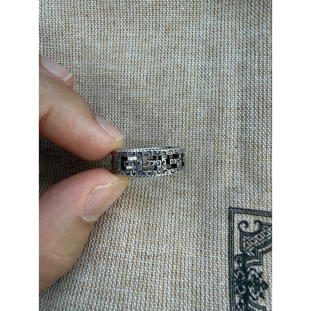 Gucci Square G Arabesque Engraved Sterling Silver Ring Size 12 Aged Finish